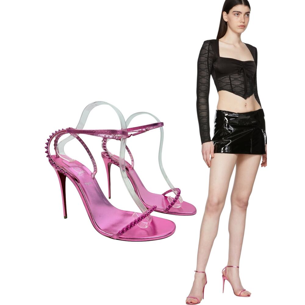Christian Louboutin So Me Spikes Leather Sandals Metallic Pink Size 41